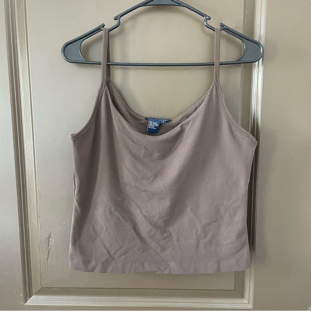 Boston Proper Cropped Brown Camisole Nylon Spandex Built in Bra Size Medium